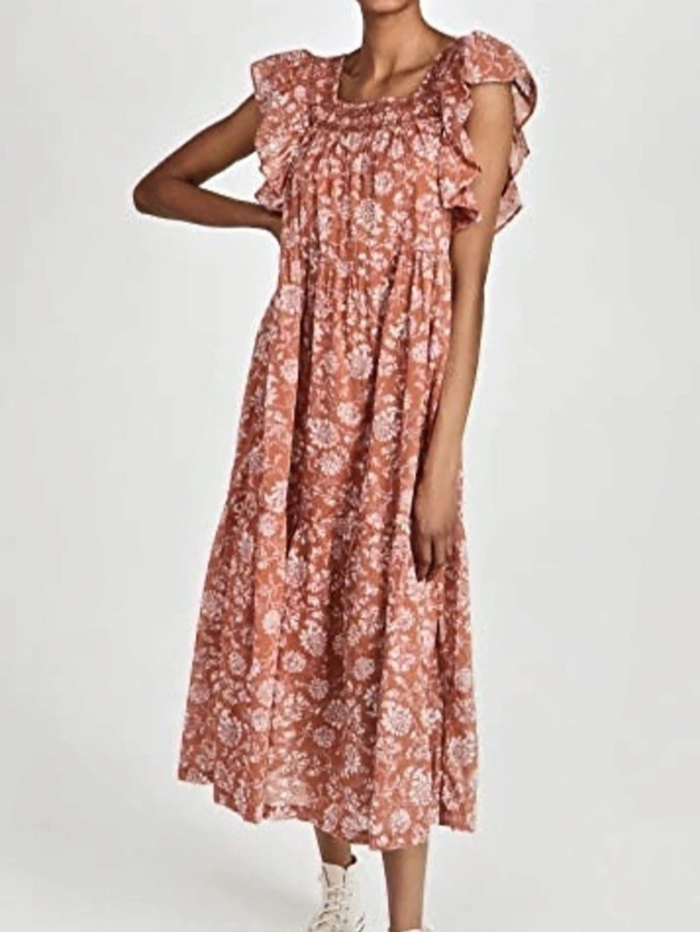 Free People Bonita Maxi Dress in Salmon & Cream Size Medium